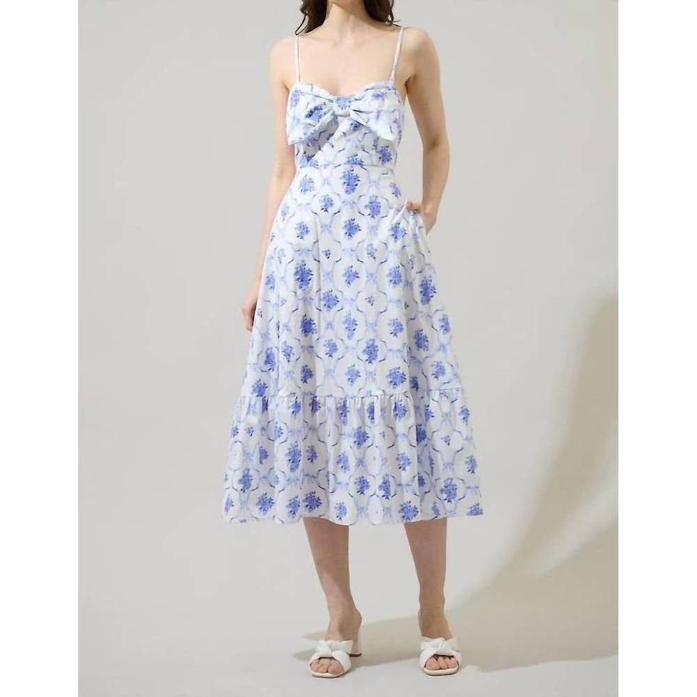 Sugarlips White & Blue Floral Midi Dress